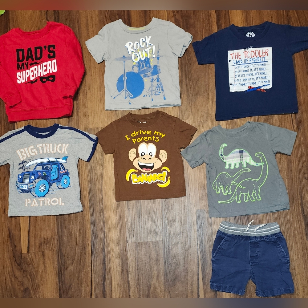 Toddler Boys 4T Lot 6 Tops & 1 Pair Shorts, 1 NWOT & Remainder Very Gently Loved